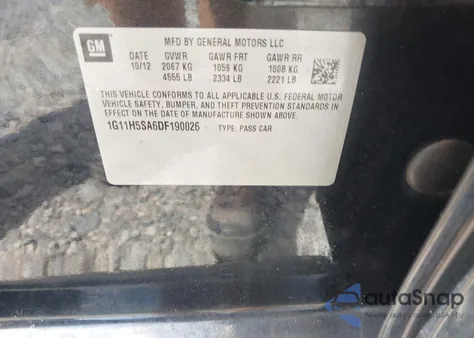 2013 Chevrolet Malibu 1Lz z USA, uszkodzony, nr VIN 1G11H5SA6DF190026